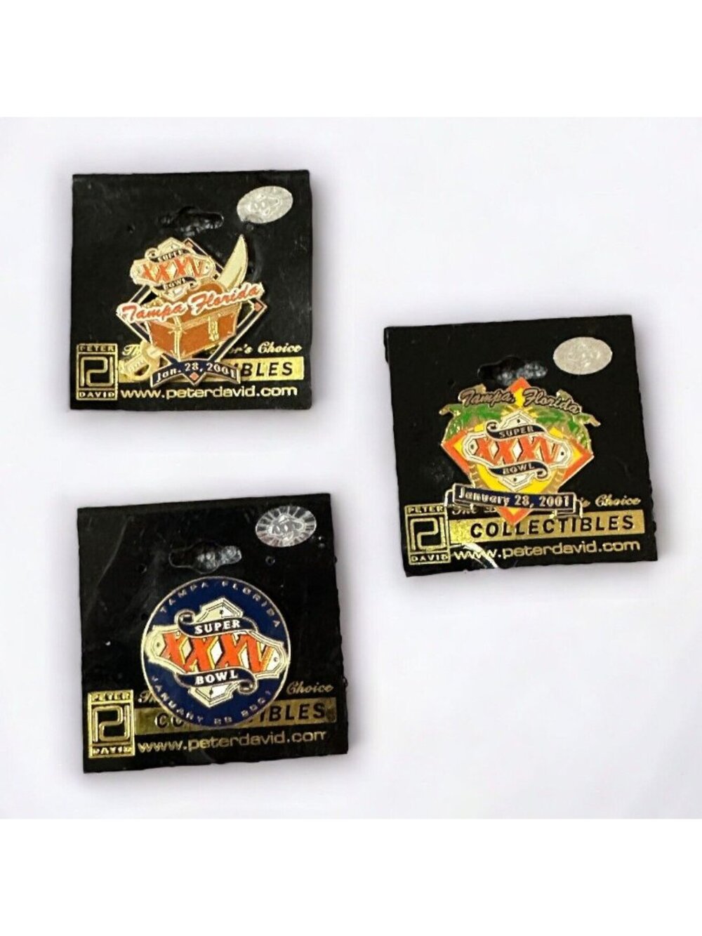 Super Bowl XXXV Tampa Florida Peter David Collectible Pins Set Of 3 January 28 2